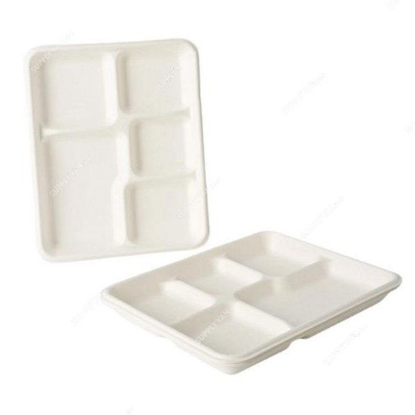 Dfac Pack 5 Compartment Bio-Degradable Tray, 1 Inch Height x 8.5 Inch Width x 12.5 Inch Length, 500 Pcs/Carton  -    