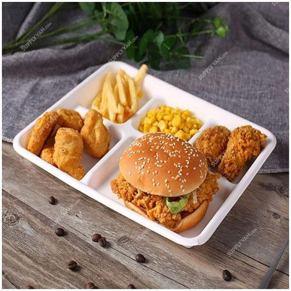 Dfac Pack 5 Compartment Bio-Degradable Tray, 1 Inch Height x 8.5 Inch Width x 12.5 Inch Length, 500 Pcs/Carton  -    