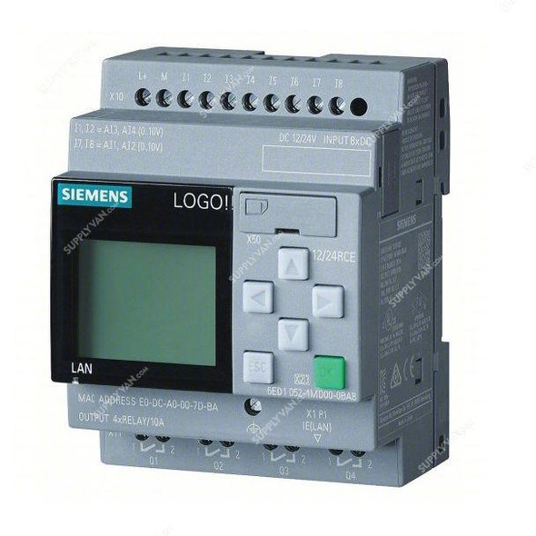 Siemens LOGO 12/24RCE Logic Module With Display, 6ED1052-1MD08-0BA1, 12-24VAC/DC, 10A  -    