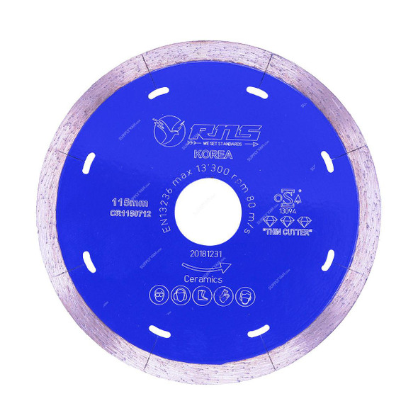 Rns Ceramics Diamond Cutting Blade, Continuous Rim, 13300 RPM, 4.5 Inch Dia  -    