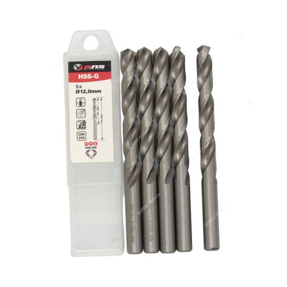 Rns HSS-G Twist Drill Bit, 4341, Eco, 12MM Dia, 5 Pcs/Pack  -    