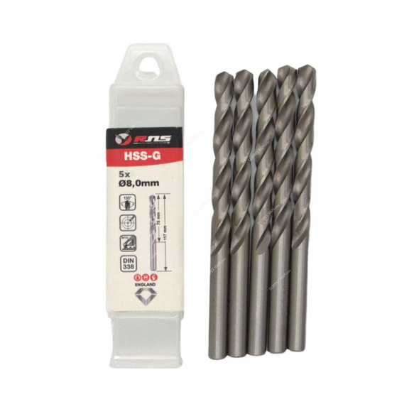 Rns HSS-G Twist Drill Bit, 4341, Eco, 8MM Dia, 5 Pcs/Pack  -    