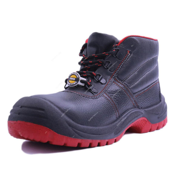 Rns High Ankle Steel Toe Safety Shoes, 1115, Williams, Size47, Split Leather, Black/Red  -    