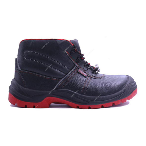 Rns High Ankle Steel Toe Safety Shoes, 1115, Williams, Size47, Split Leather, Black/Red  -    