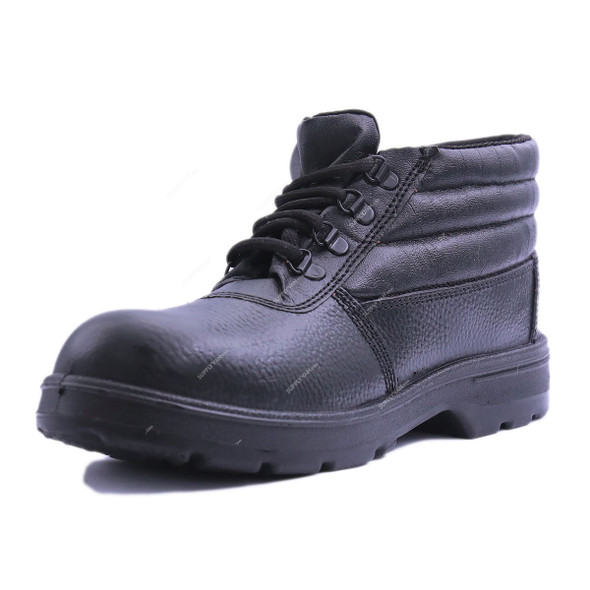Rns High Ankle Steel Toe Safety Shoes, 952, Eurotek, Size44, Split Leather, Black