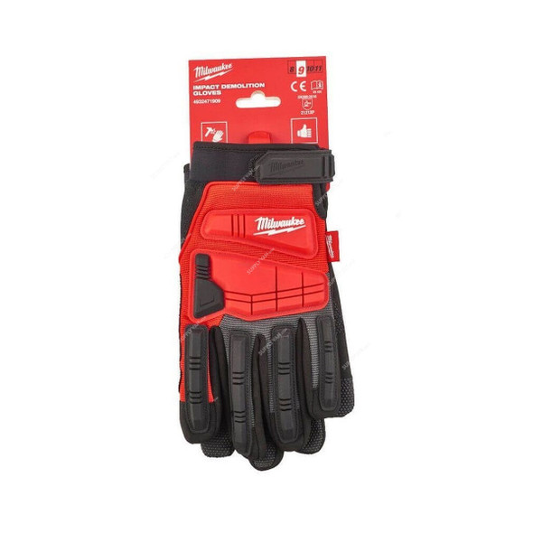 Milwaukee Impact Demolition Gloves, 4932471909, M, Black/Red