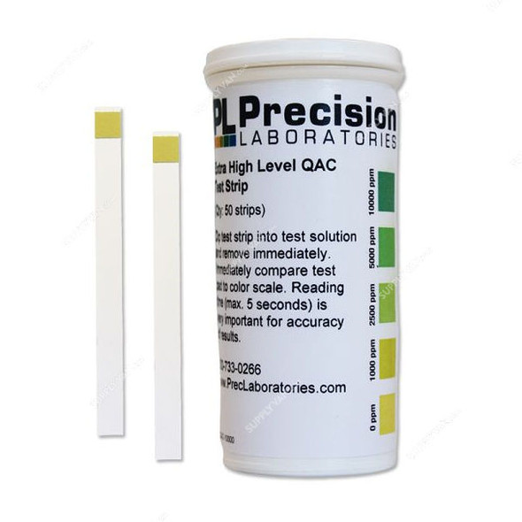 Precision Extra High Level QAC Test Strips, 0-10000 PPM, 5MM Width x 64MM Length, 50 Strips/Pack