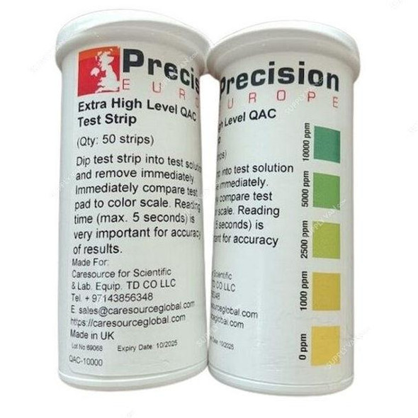 Precision Extra High Level QAC Test Strips, 0-10000 PPM, 5MM Width x 64MM Length, 50 Strips/Pack  -    