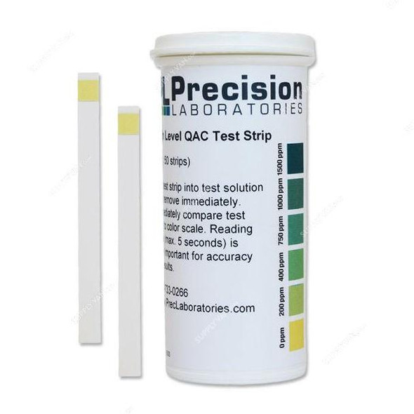 Precision High Level QAC Test Strips, 0-1500 PPM, 5MM Width x 64MM Length, 50 Strips/Pack  -    