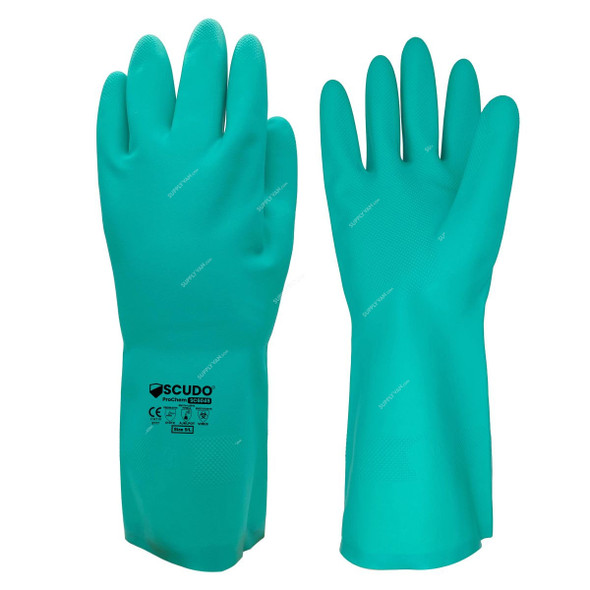 Scudo Nitrile Flock Chemical Gloves, SC-6045, ProChem, XL, Green