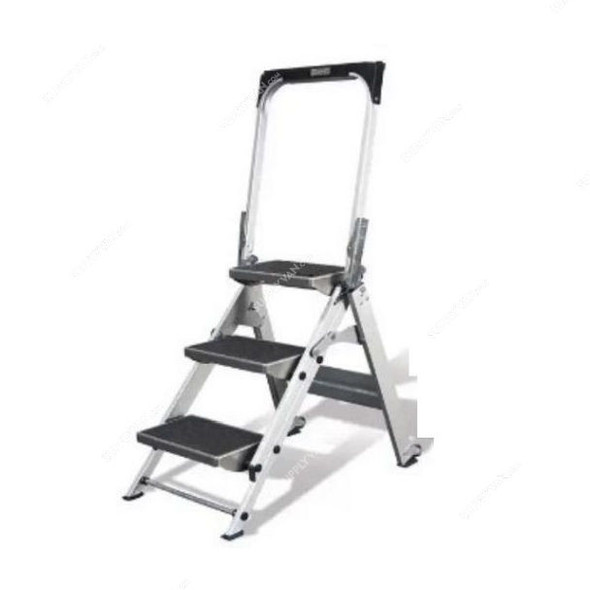 Warrior Wide Step Safety Stool Ladder, AM-WS-3, Aluminium, 3 Steps, 150 Kg Weight Capacity