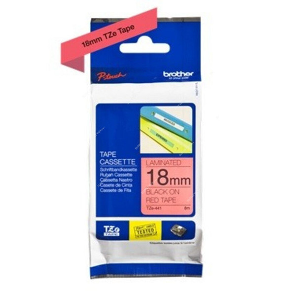 Brother Laminated Labelling Tape Cassette, TZe-441, 18MM Width x 8 Mtrs Length, Black On Red