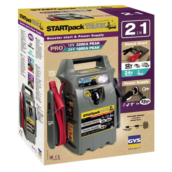 Gys 2 In 1 Portable Jump Starter, StartPack Truck, 12-24V