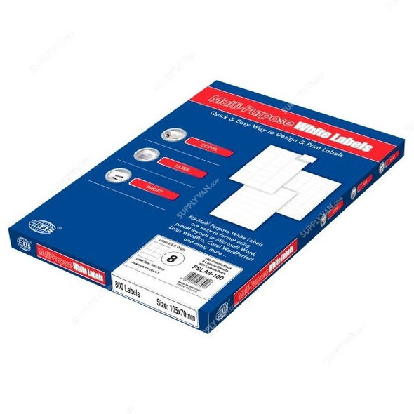 FIS Multipurpose Label, FSLA8-100, 70MM Width x 105MM Length, White, 100 Sheets/Pack