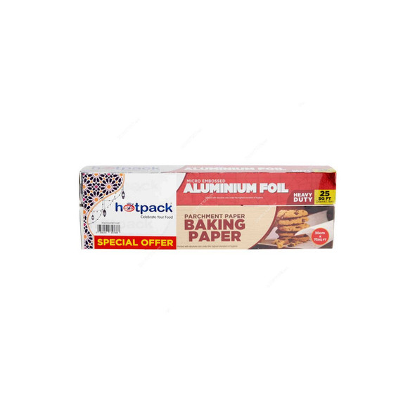 Hotpack Aluminium Foil With Baking Paper, 25 SQ.FT, 30CM Width x 7.75 Mtrs Length