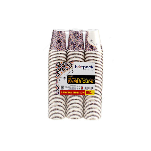 Hotpack Ramadan Theme Heavy Duty Single Wall Paper Cup, 6.5 Oz, 150 Pcs/Pack