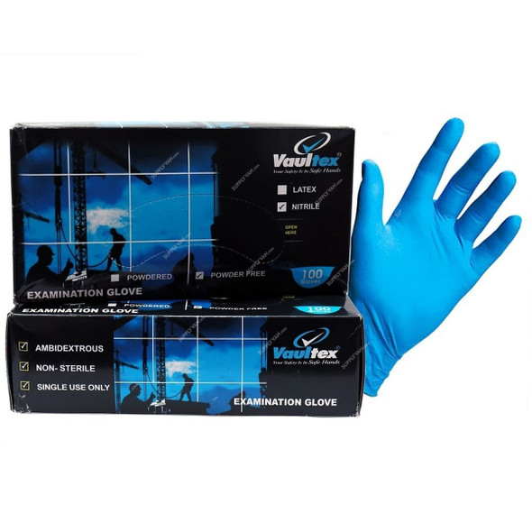Vaultex Powder Free Disposable Nitrile Gloves, MWJ, M, Blue, 100 Pcs/Box