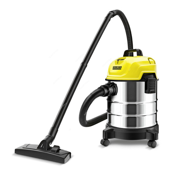 Karcher WD 1S Classic Wet/Dry Vacuum Cleaner, 10983240, 1300W, 18 Ltrs Tank Capacity, Silver/Yellow