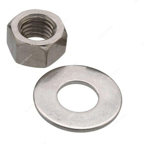 Nut With Washer, Mild Steel, M10, 100 Pcs/Pack