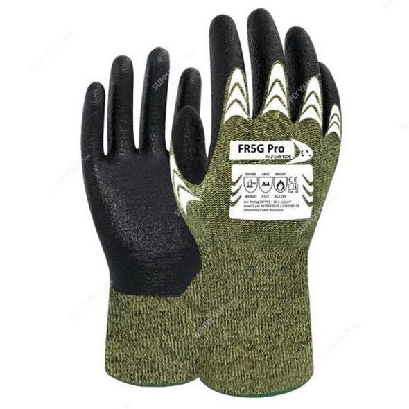 Fortes Arc Flash Flame/Cut Resistant Protective Hand Gloves, FR5G Pro, Size11, Green/Black
