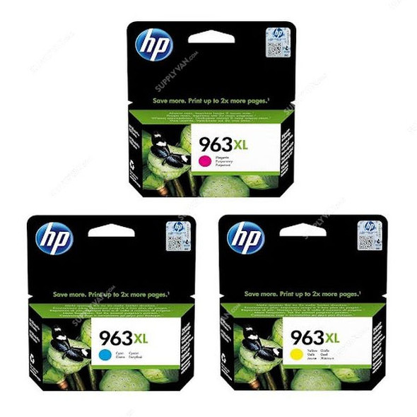 HP High Yield Original Ink Cartridge, 963XL, Cyan/Magenta/Yellow, 3 Pcs/Pack