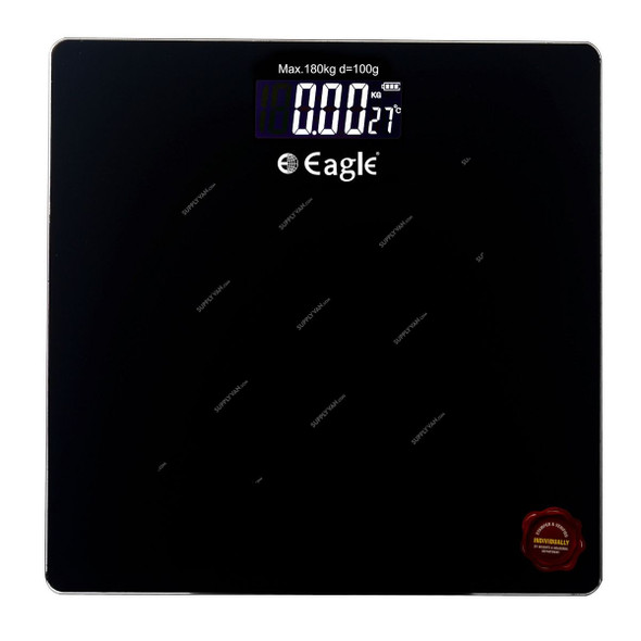 Eagle Bathroom Scale, EEP1007A, 300MM Width x 300MM Length, 180 Kg Weight Capacity, Black
