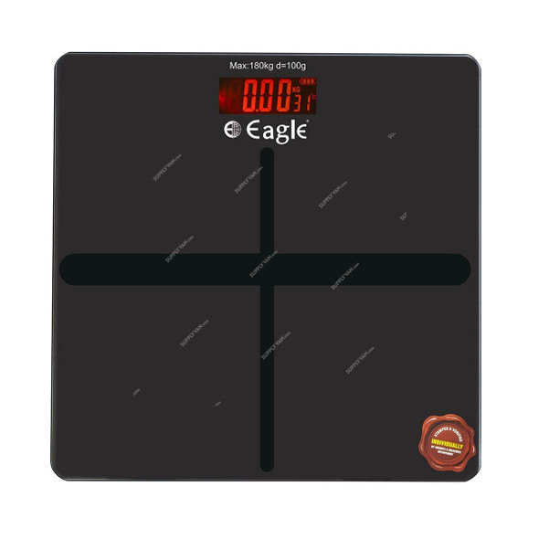 Eagle Bathroom Scale, EEP1000A, 260MM Width x 260MM Length, 180 Kg Weight Capacity, Black