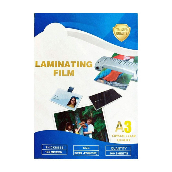 Sadaf Laminating Sheet, A3, 125 Micron, 303MM Width x 426MM Length, 100 Pcs/Pack