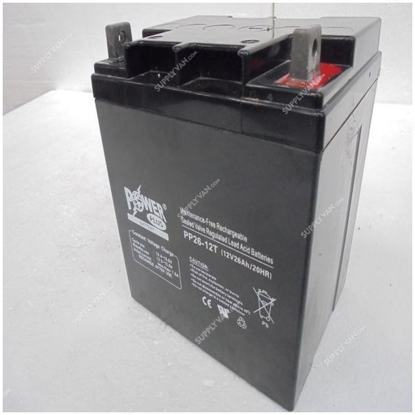 Powerplus Lead Acid Battery, PP26-12T, 12V, 26Ah/20Hr