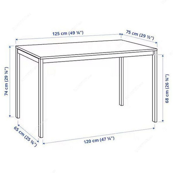 Melltorp Dining Table, Metal, 74CM Height x 75CM Width x 125CM Length, White
