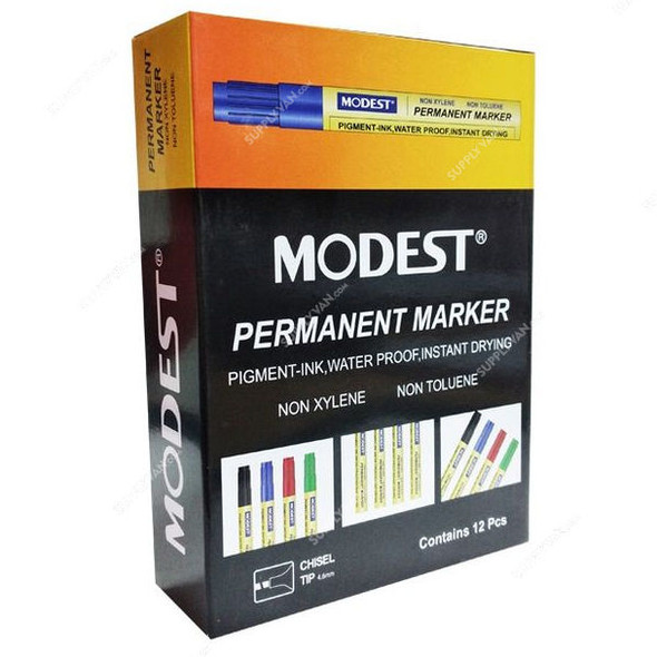 Modest Permanent Marker, MS821, Chisel Tip, 4.6MM, Black, 12 Pcs/Pack