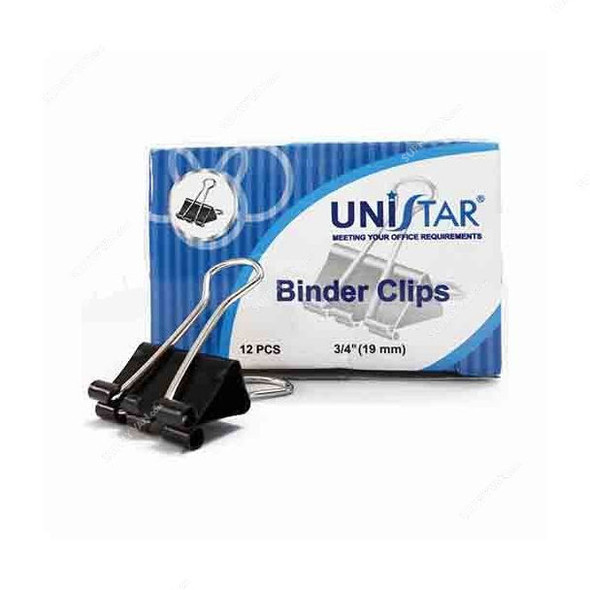 Unistar Binder Clip, 19MM, Black, 12 Pcs/Pack