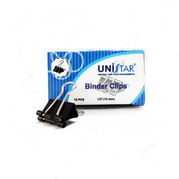Unistar Binder Clip, 15MM, Black, 12 Pcs/Pack