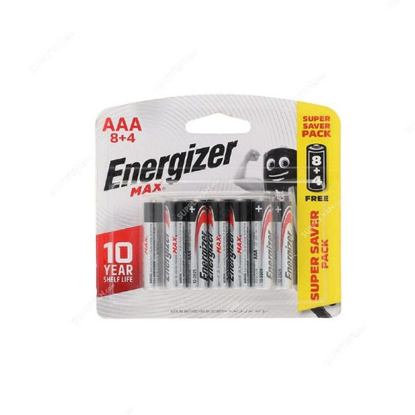 Energizer Max Alkaline Battery, AAA, 8 + 4 Free