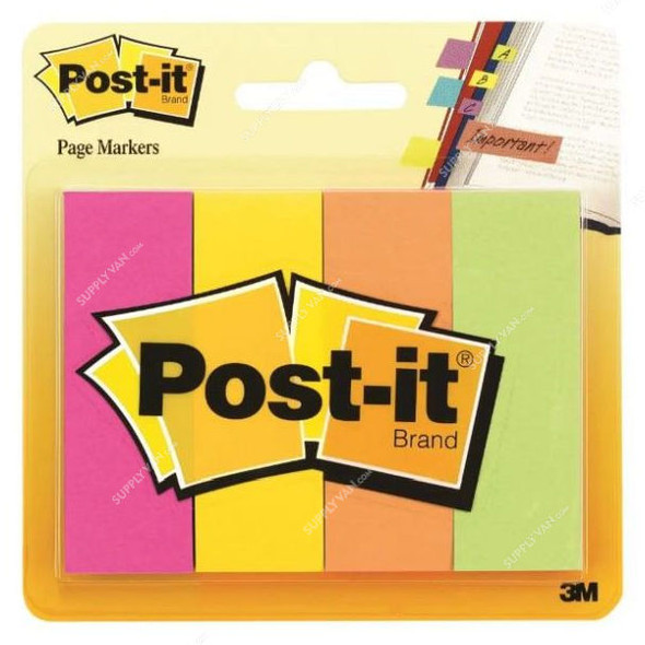 Post-It Page Marker, 671-4AF, 50 Sheets, 1 Inch Width x 3 Inch Length, Assorted, 4 Pcs/Pack
