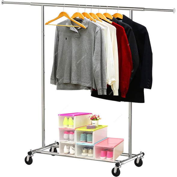 Lennd Heavy Duty Cloth Rack With Extendable Hanging Rail, 100 Kg Loading Capacity