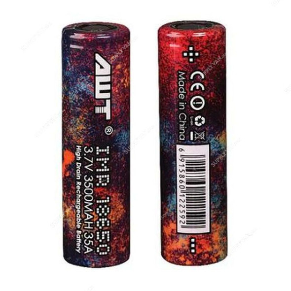 Awt Rainbow Rechargeable Battery, AWT18650, Lithium-Ion, 3.7V, 3500mAh, 2 Pcs/Pack