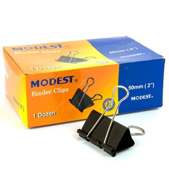 Modest Binder Clip, 50MM, Black, 12 Pcs/Pack