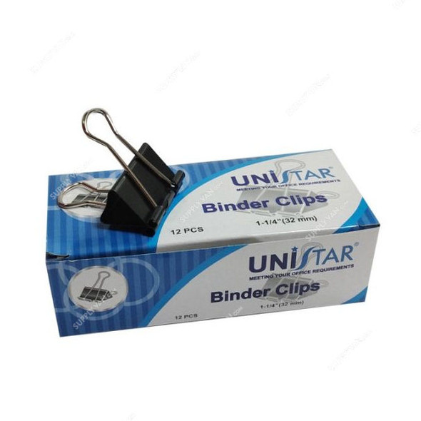 Unistar Binder Clip, 32MM, Black, 12 Pcs/Pack