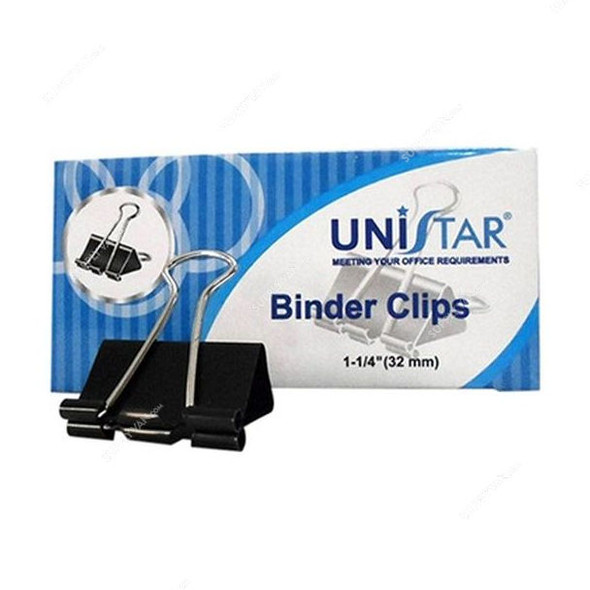 Unistar Binder Clip, 32MM, Black, 12 Pcs/Pack