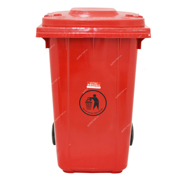 Brooks Garbage Bin With Wheel, BKS-WST-266, HDPE, 360 Ltrs, Red