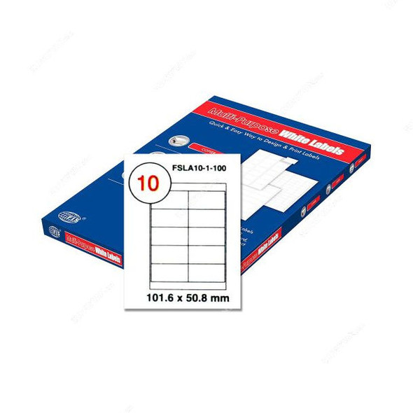 Fis Multi-Purpose Label Stickers, FSLA10-1-100, 101.5MM Height x 50.8MM Width, White, 100 Sheets/Pack