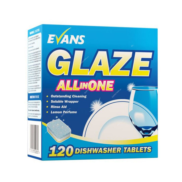 Evans Glaze All In One Dishwasher Tablet, 120 Tablets, 4 Pcs/Pack