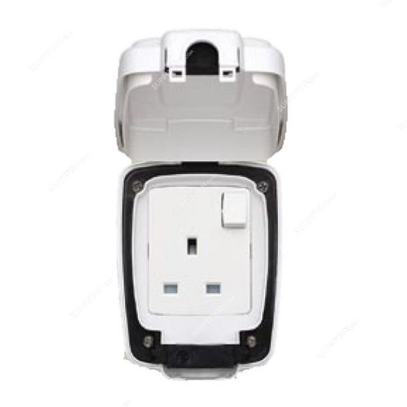 Mk Single Pole Waterproof Switched Socket, MS86486WHI, Masterseal Plus, Polycarbonate, IP66, 1 Gang, 13A, White