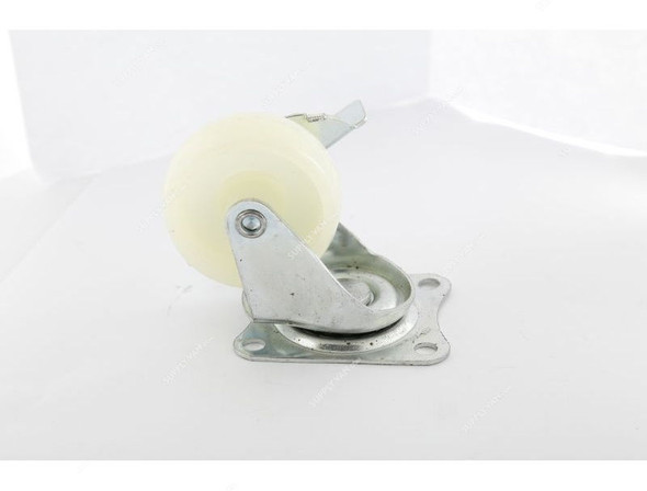 Caster Wheel Flat with Break, SAF-66, Silver Colour