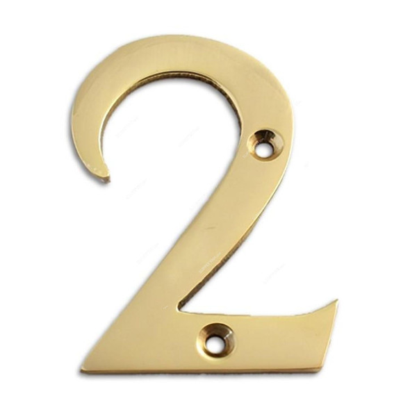 Brass Plated House Door Number "2", KT-1753, 2 Inch, Aluminium, Gold