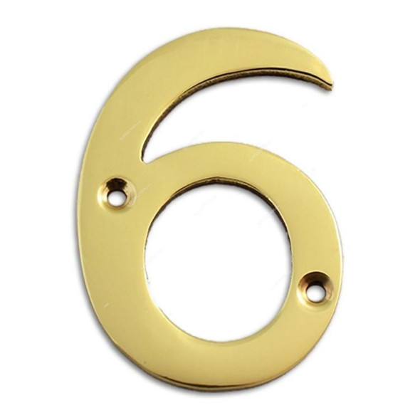 Brass Plated House Door Number "6", KT-1757, 2 Inch, Aluminium, Gold