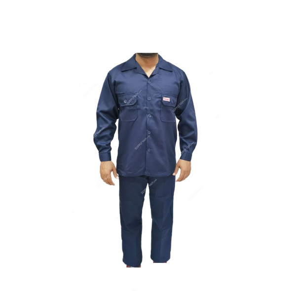 Workman Polycotton Safety Pant and Shirt, Size L, Navy Blue