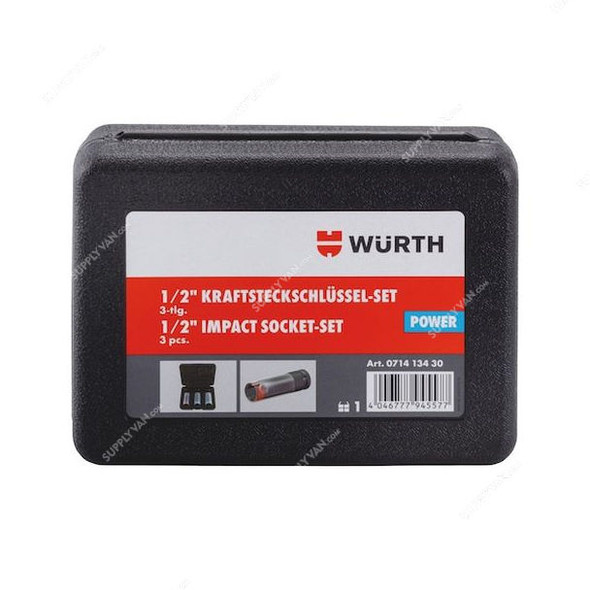 Wurth Impact Socket Wrench Set, 071413430, 1/2 Inch Drive, 3 Pcs/Set