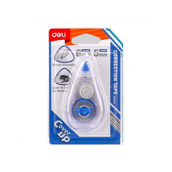 Deli Correction Tape, H21801, 5MM Width x 6 Mtrs Length, Transparent